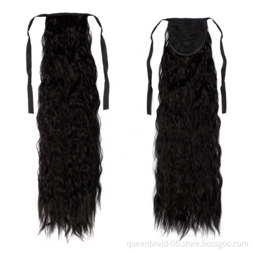 Long Straight Ponytail Hair Extension Tie Up Hair Piece Heat Resisting Fiber Synthetic Pony Tail Dark Brown Hairpiece